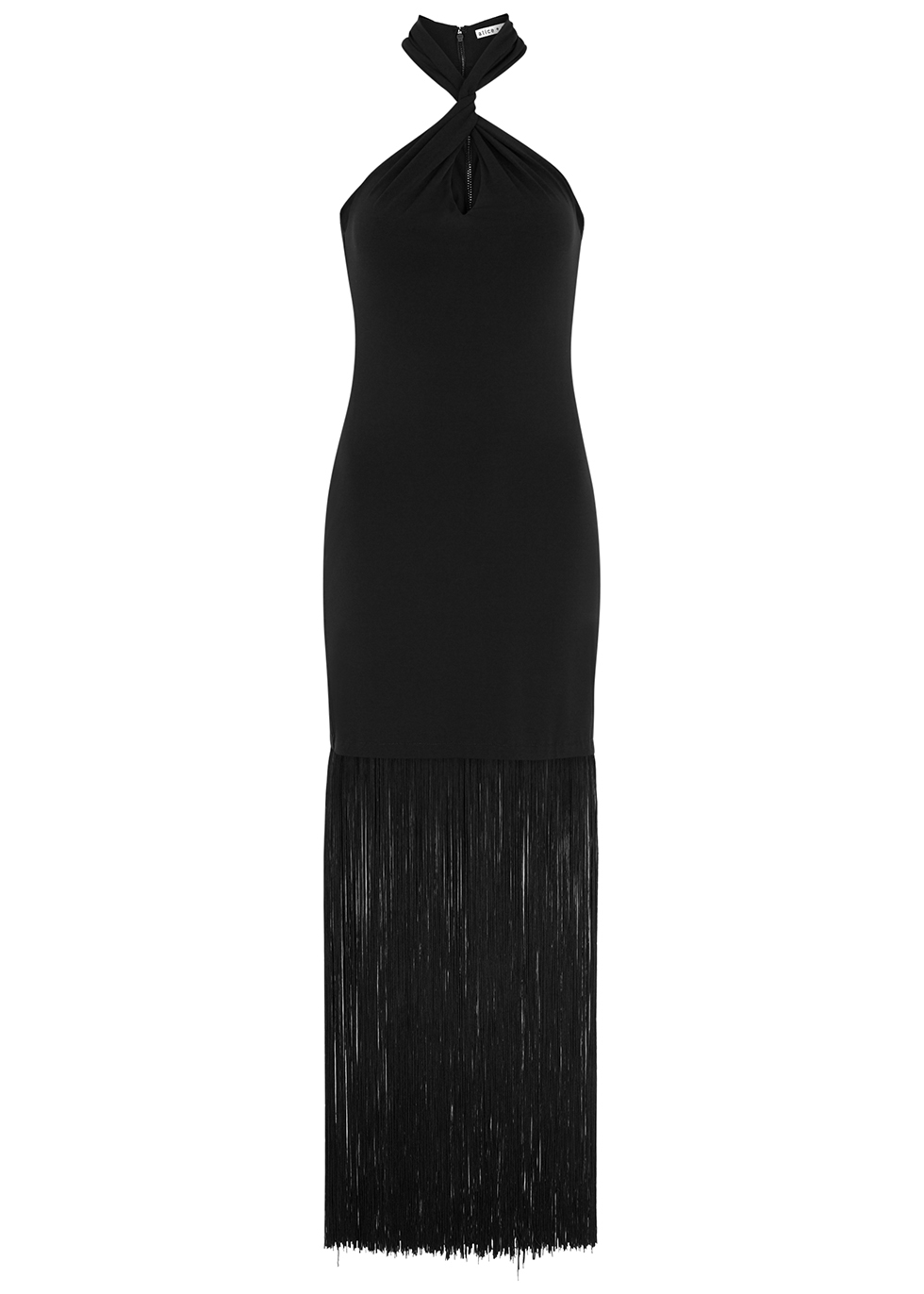 Steph black fringe-trimmed stretch-jersey dress