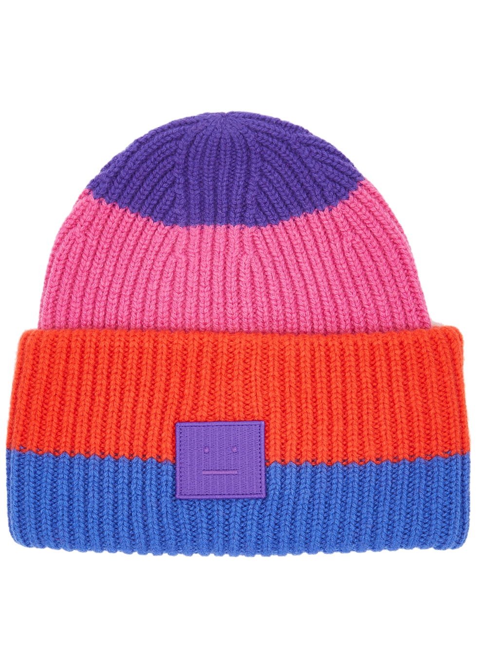 Pansy striped ribbed logo wool beanie