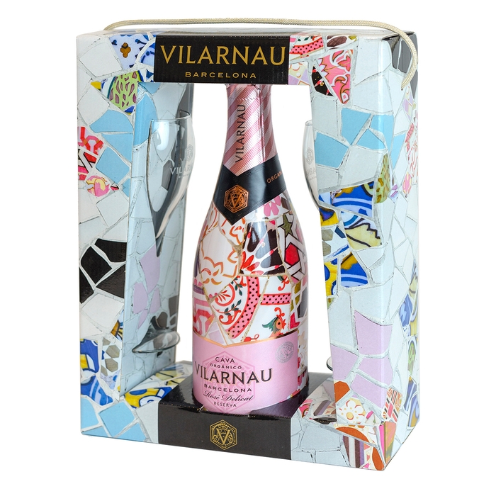 Vilarnau Gaudi Edition Brut Reserva Rosé Delicat Organic Cava NV & Glasses Gift Pack