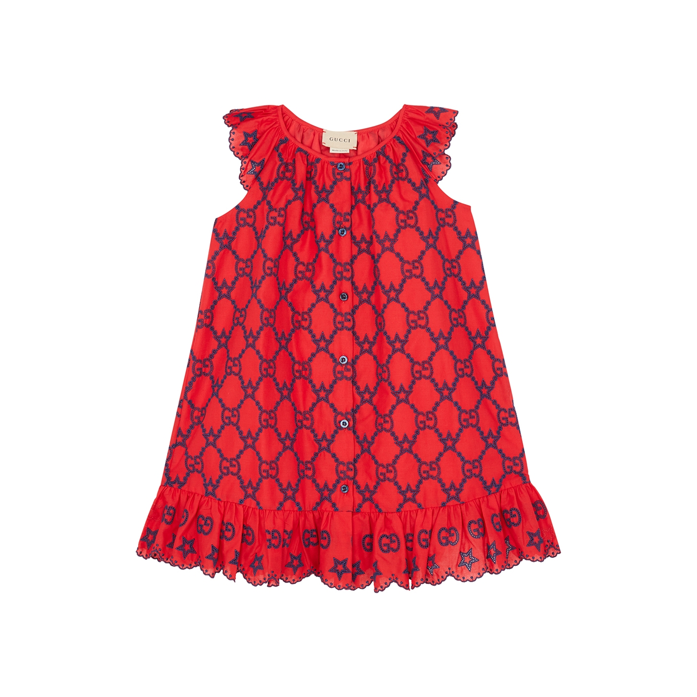 Gucci Kids Red Embroidered Cotton Dress (12-36 Months) - 18 Months