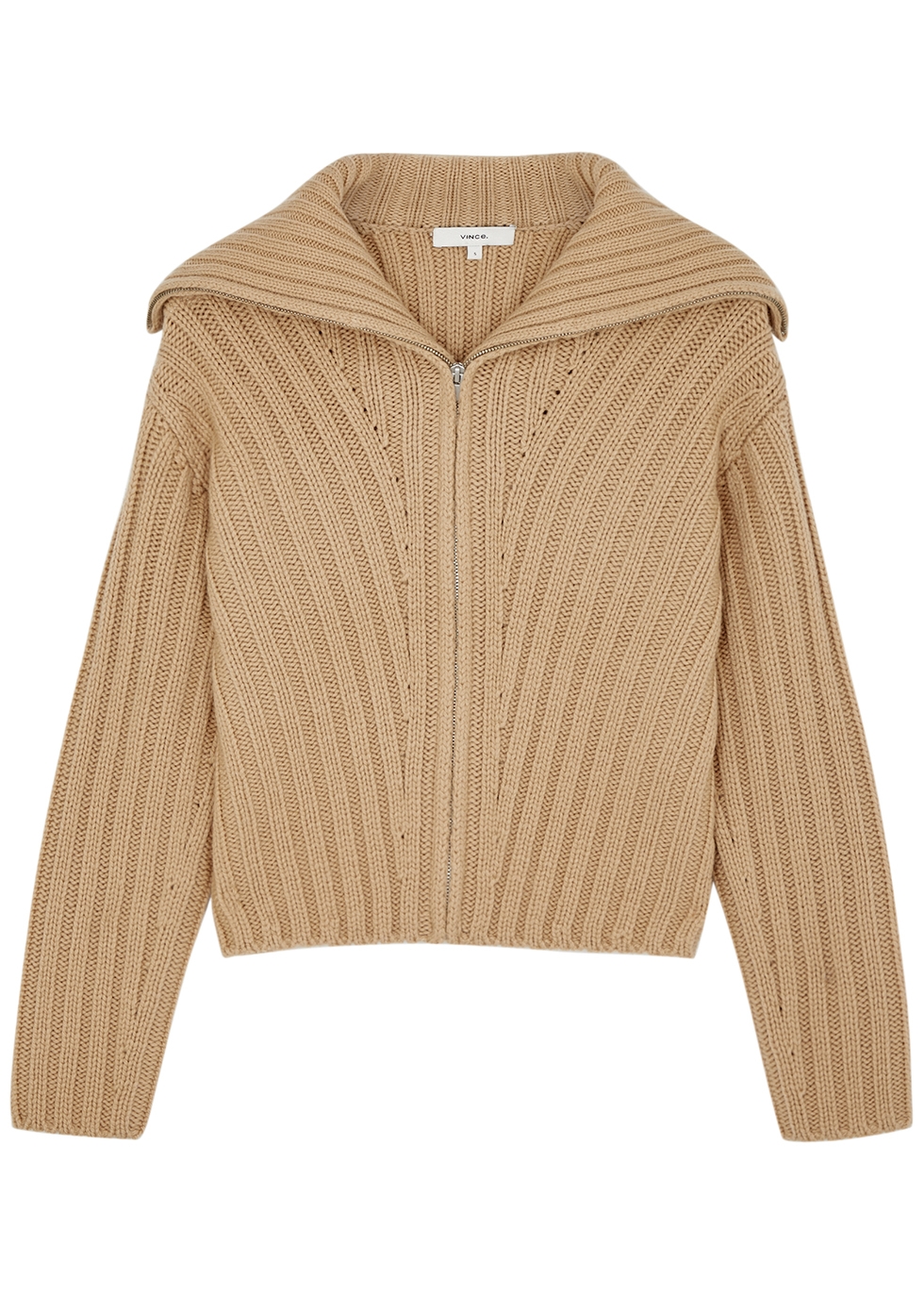 Camel ribbed wool and cashmere-blend jumper