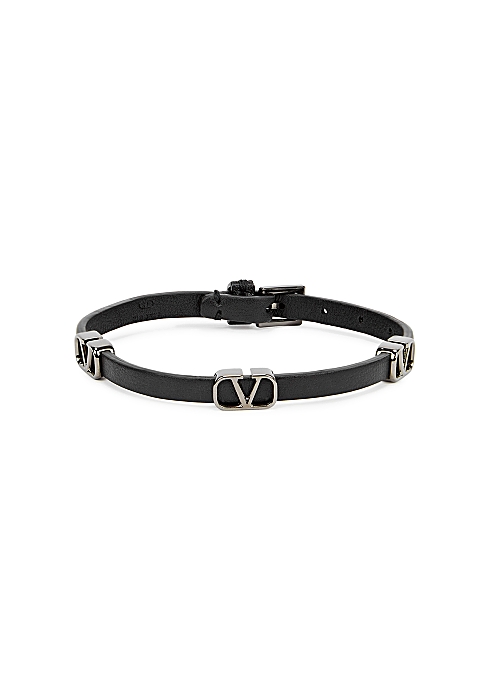 Ligner Tæl op renæssance Valentino Garavani VLogo black leather bracelet - Harvey Nichols