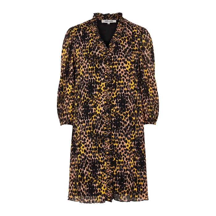 Diane Von Furstenberg Layla Leopard-print Plissé Mini Dress