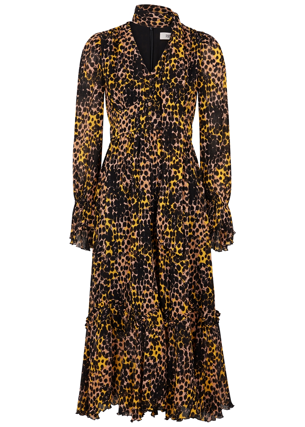 Shazia leopard-print plissé midi dress