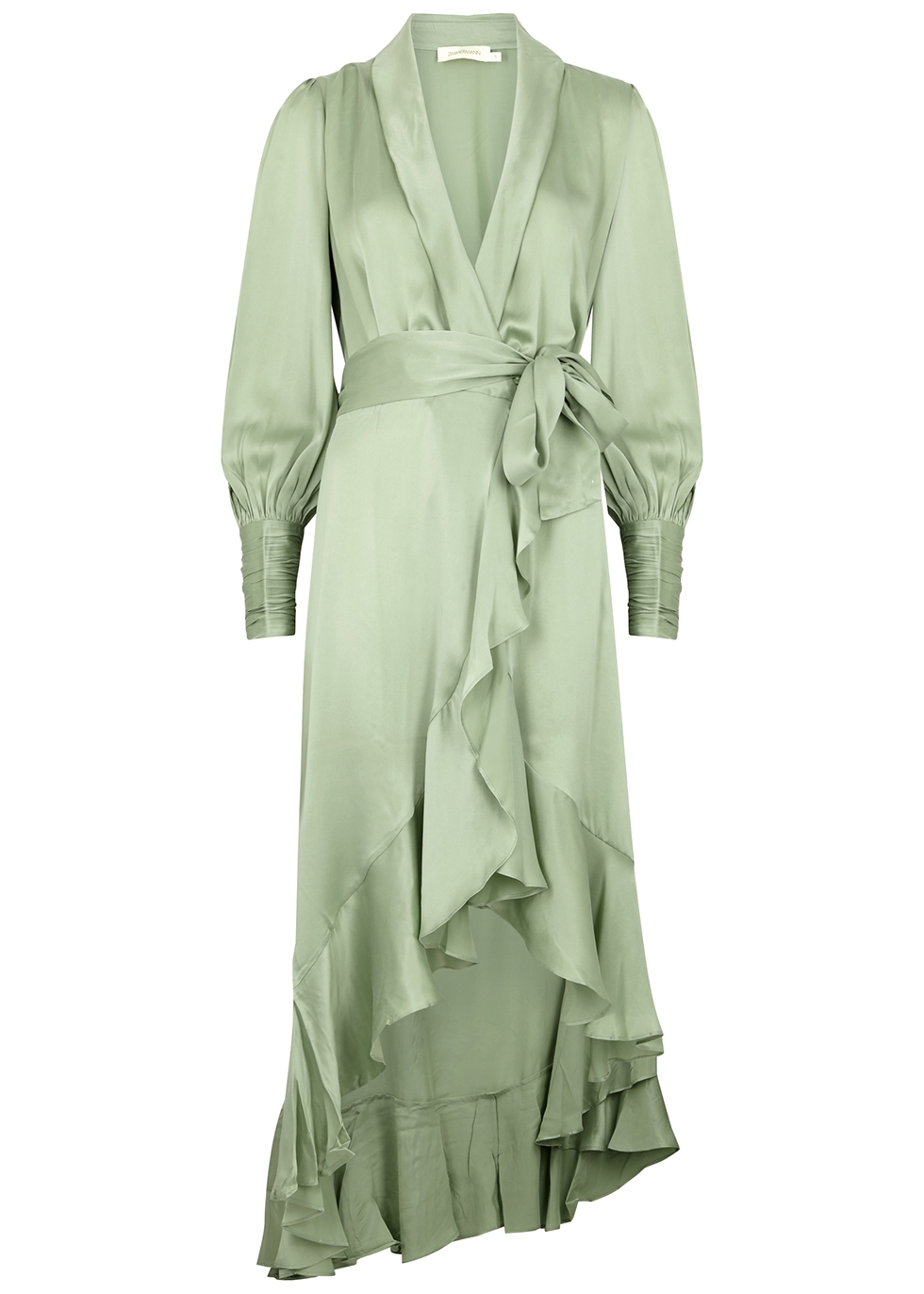Zimmermann Sage Silk-satin Midi Wrap Dress In Light Green | ModeSens