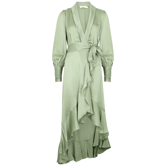 Zimmermann Sage Silk-satin Midi Wrap Dress