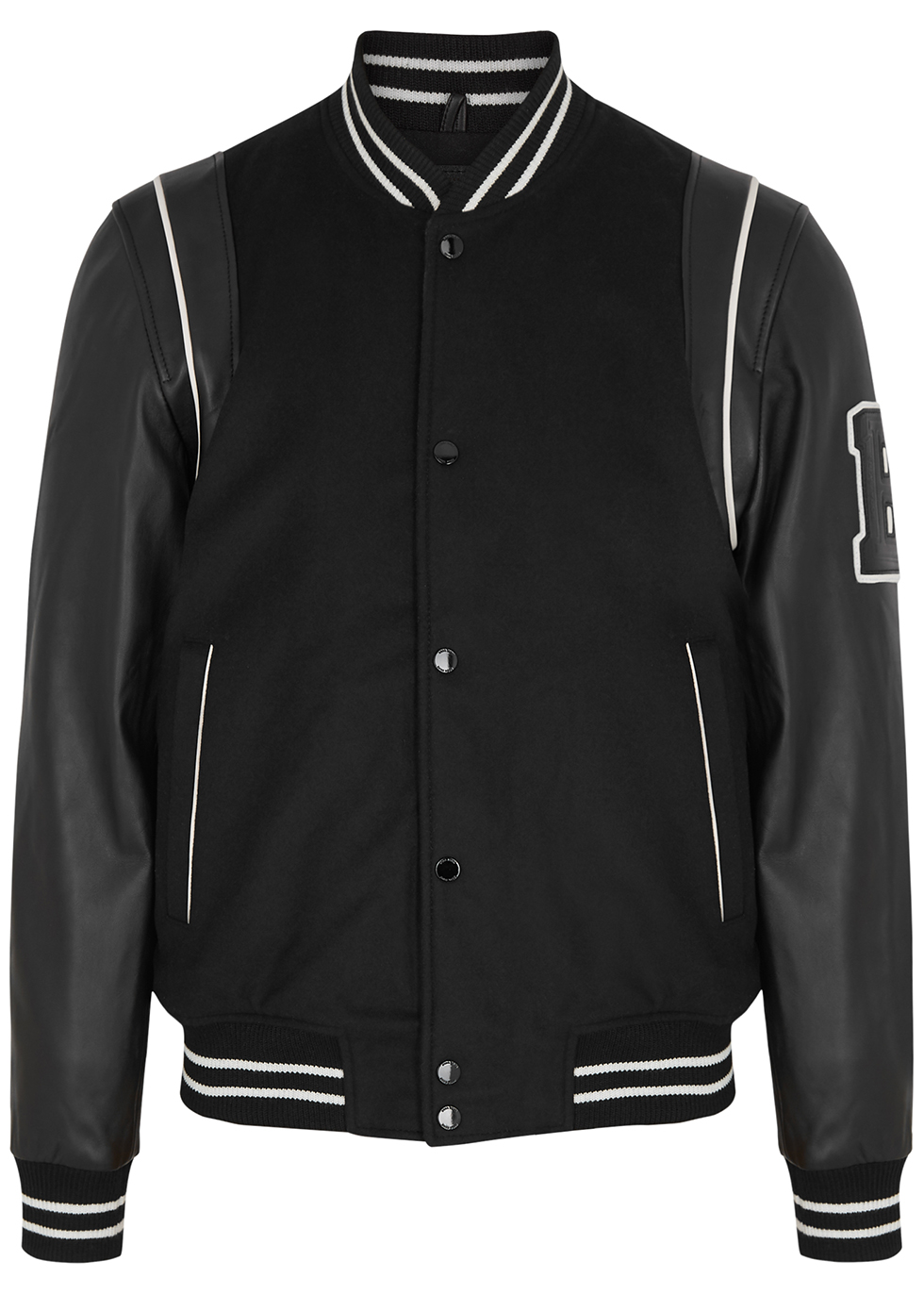 BODA SKINS Black wool-blend and leather varsity jacket