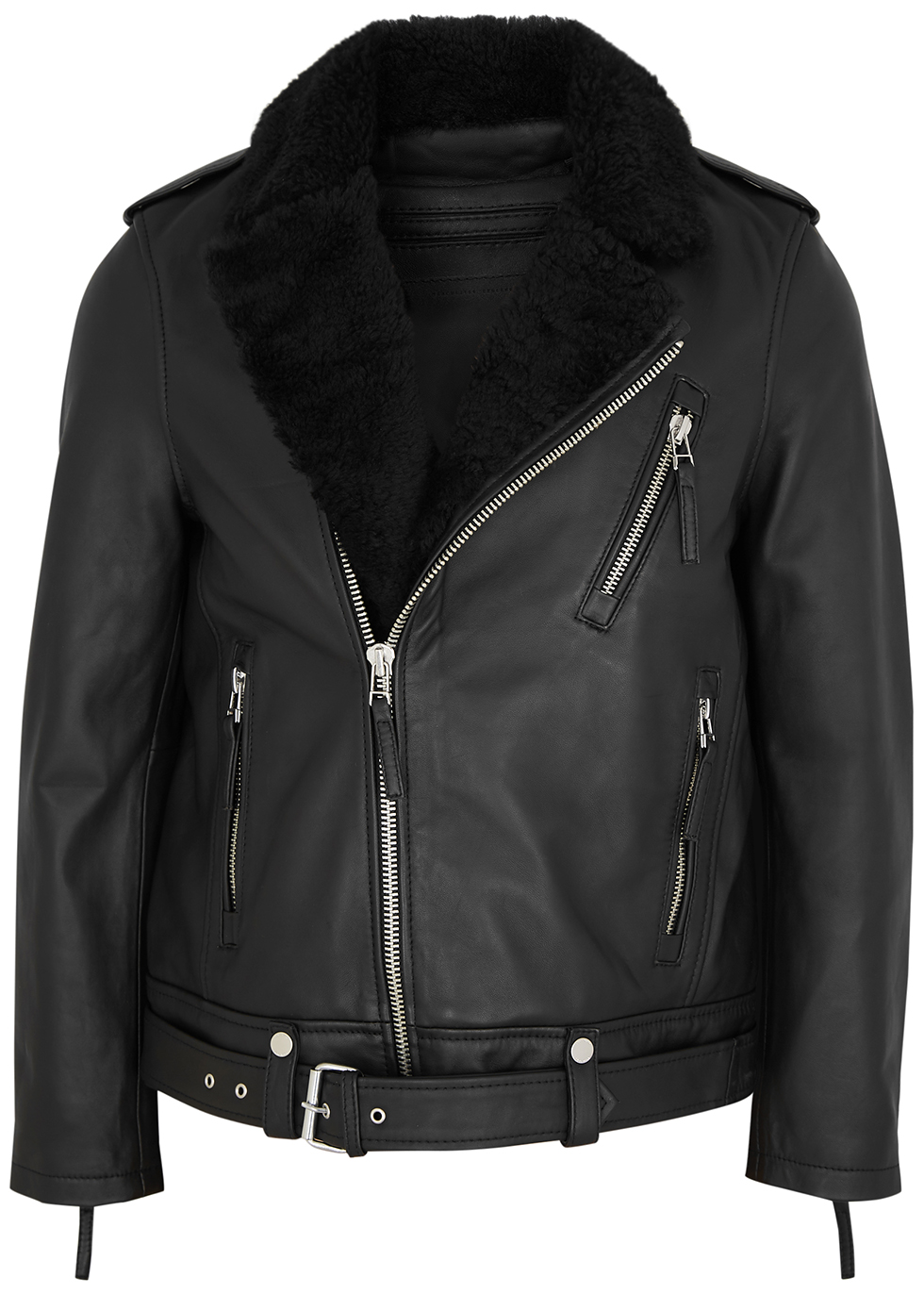 BODA SKINS Voyager shearling-trimmed leather biker jacket