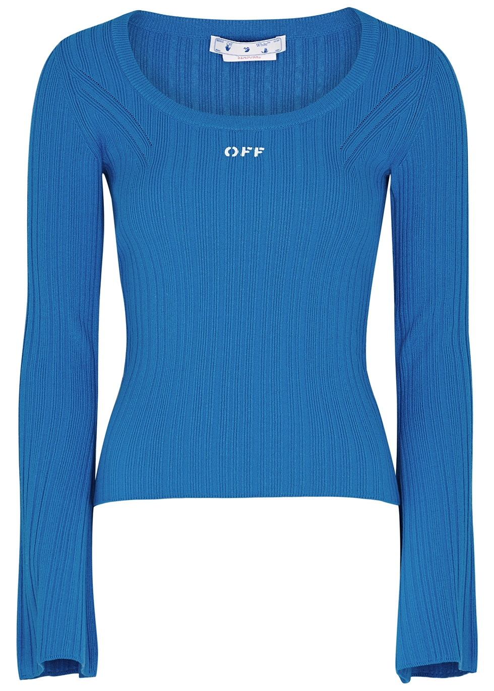 Off-White Blue logo ribbed-knit top