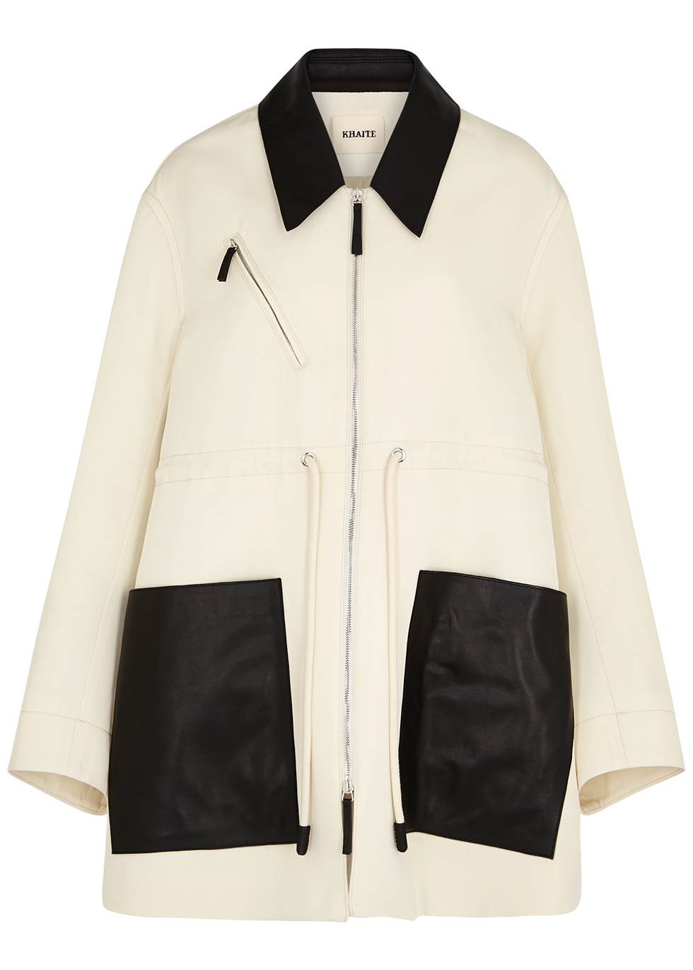 Khaite Hampton cream leather-trimmed faille jacket