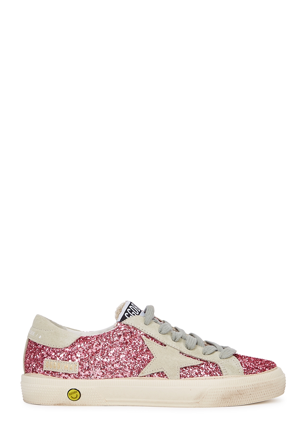 GOLDEN GOOSE KIDS MAY PINK GLITTERED SUEDE SNEAKERS (IT36-IT39)