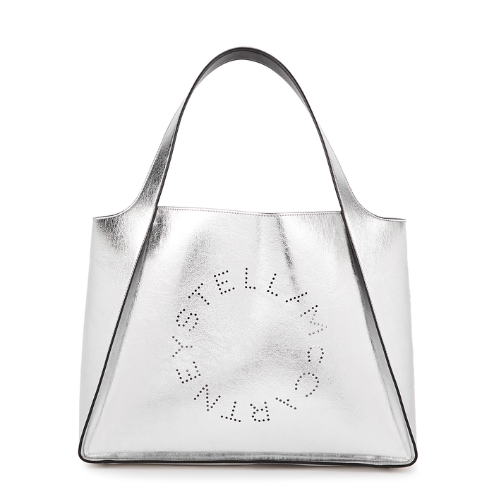 Stella McCartney Stella Logo Silver Faux Leather Tote