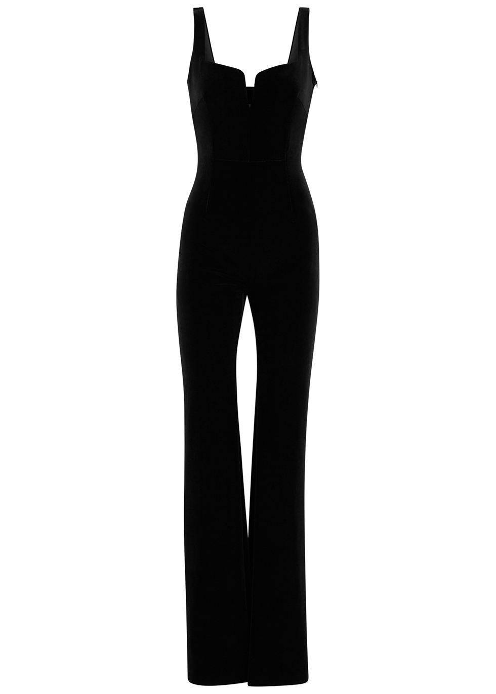 Black velvet wide-leg jumpsuit