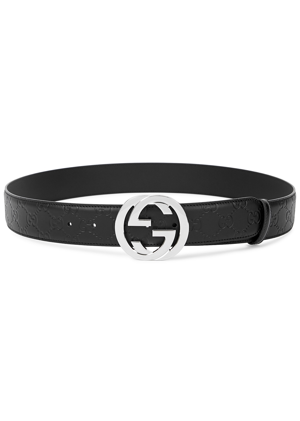 Gucci GG black embossed leather belt - Harvey Nichols
