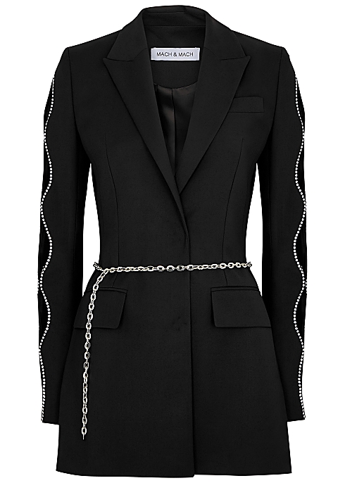 MACH & MACH Black crystal-embellished blazer dress