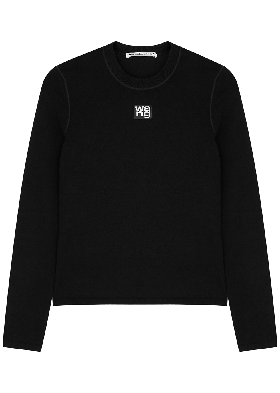 Black logo stretch-knit jumper