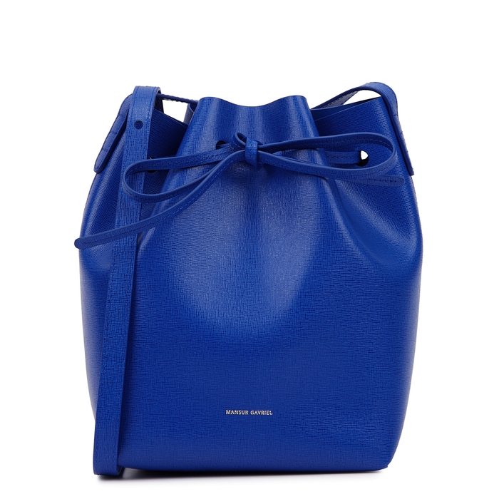 Mansur Gavriel Mini Blue Saffiano Leather Bucket Bag