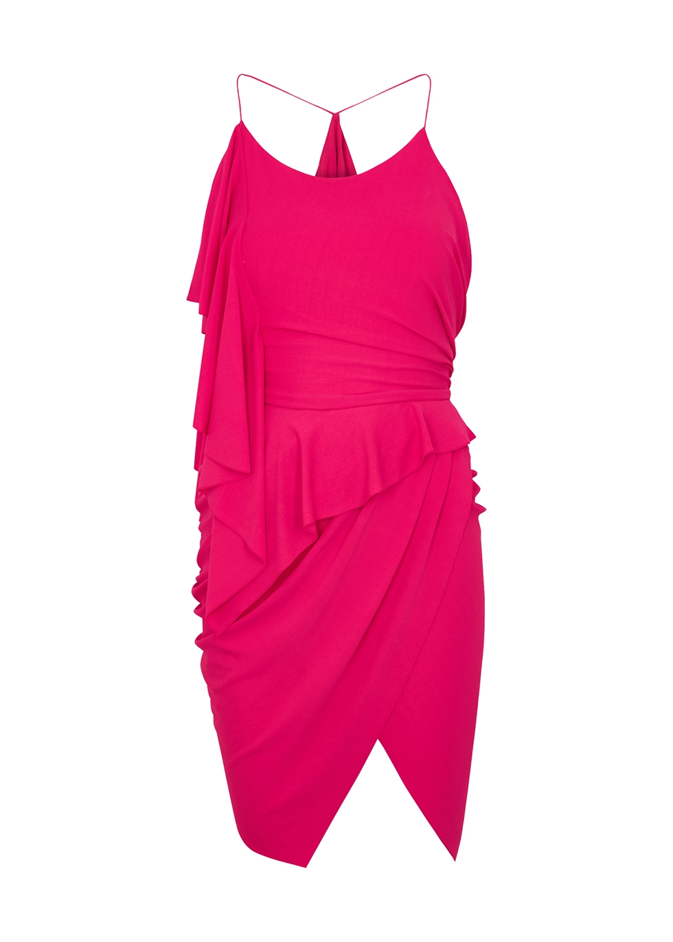 Pink draped asymmetric mini dress