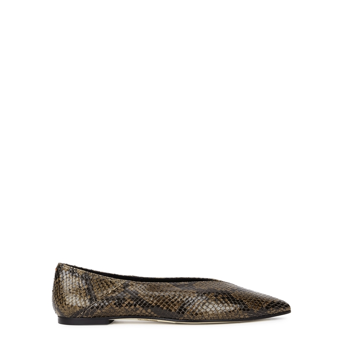 Aeyde Moa Brown Python-effect Leather Flats
