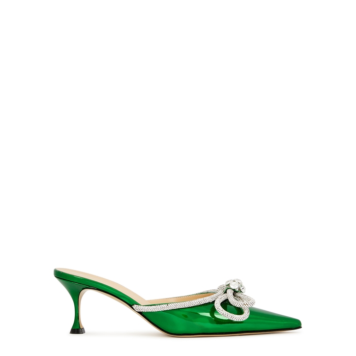 MACH & MACH 65 Green Crystal-embellished Leather Mules