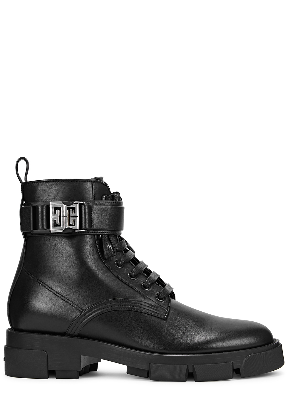 Terra black leather combat boots