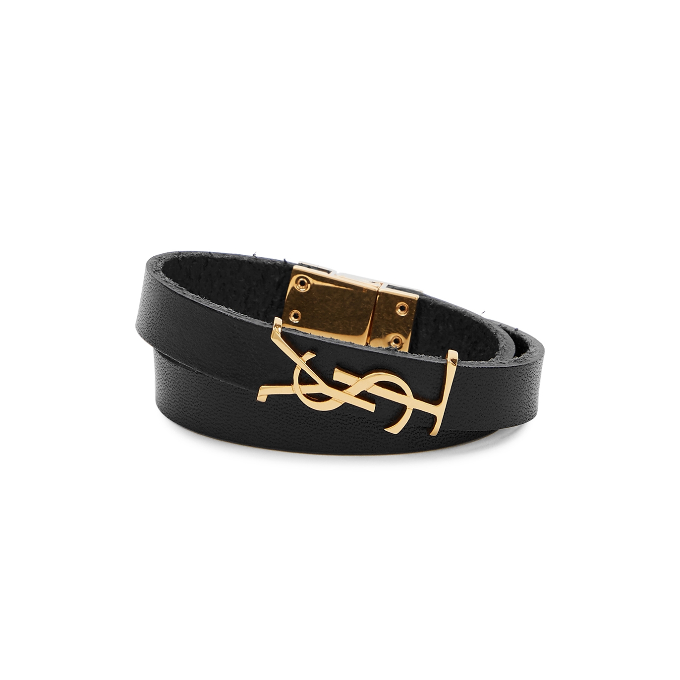 Saint Laurent Opyum Black Logo Leather Wrap Bracelet - M