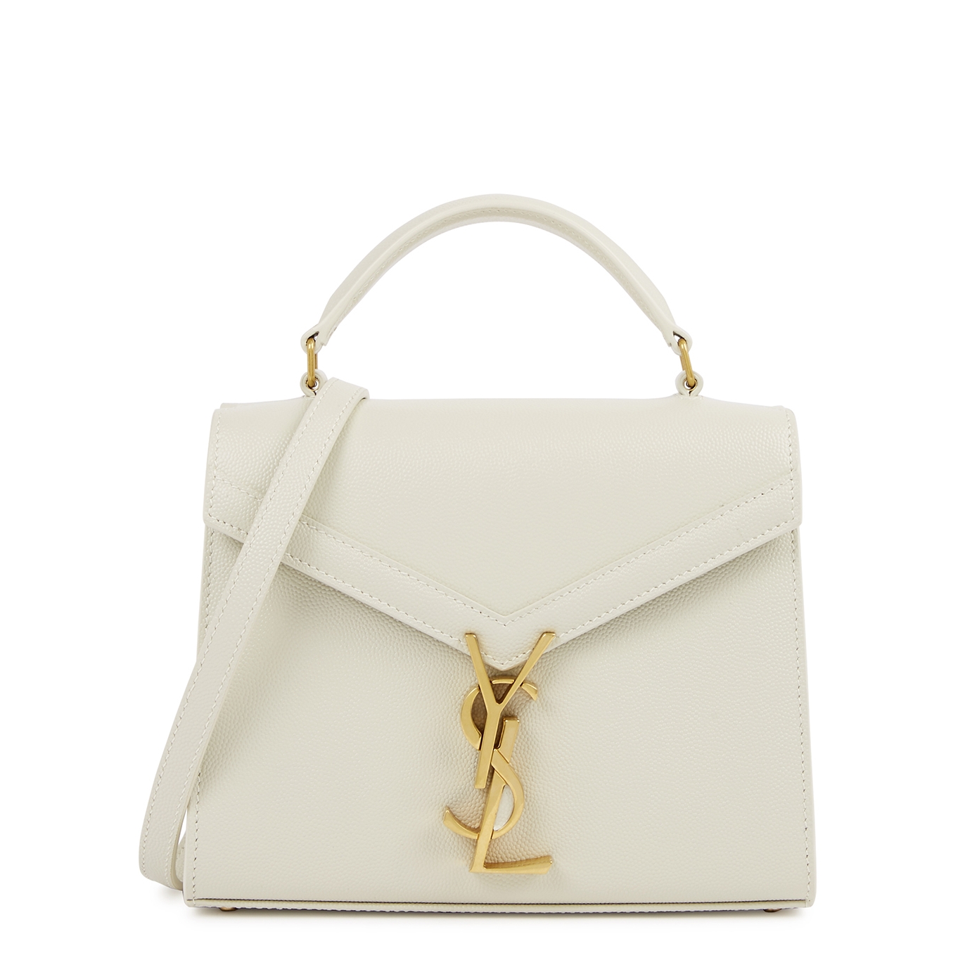 Saint Laurent Cassandra Mini Ivory Leather Top Handle Bag - White