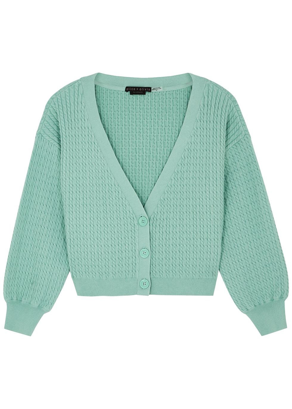 Zelina mint cable-knit cardigan