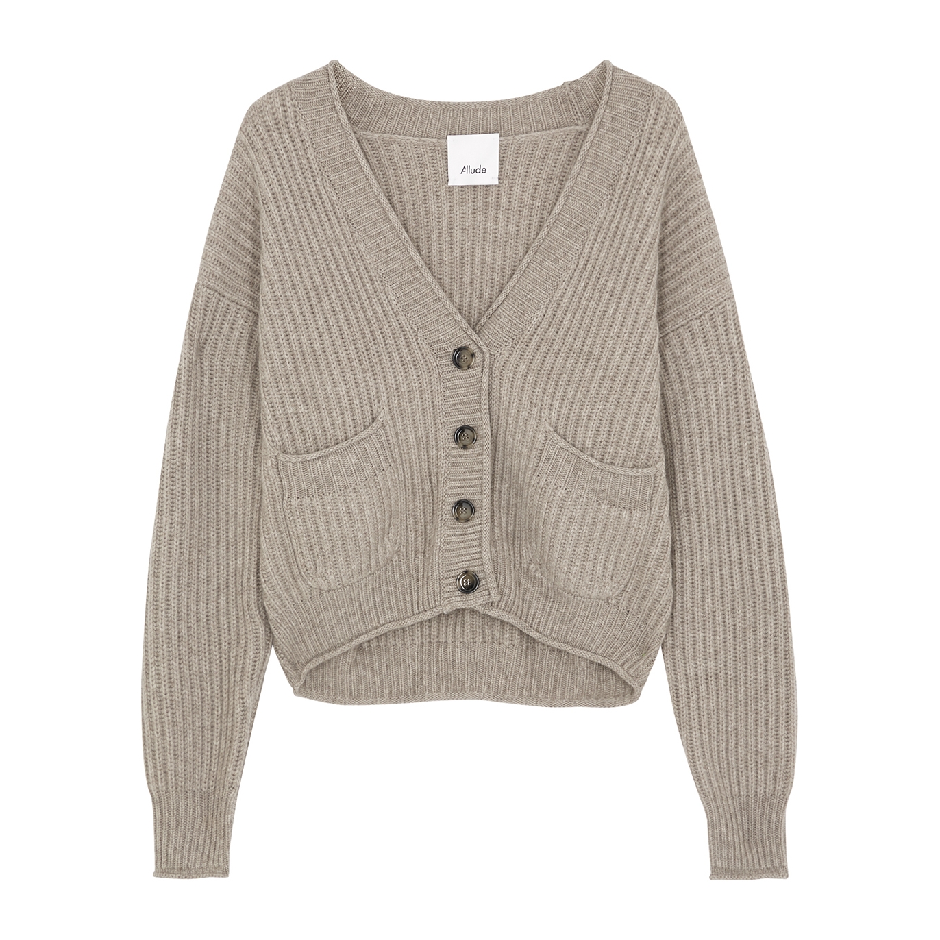 Allude Taupe Ribbed Cashmere Cardigan - Light Grey - M