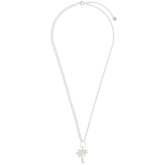 CHAINED & ABLE Palm Tree Silver-tone Chain And Faux Pearl Necklace