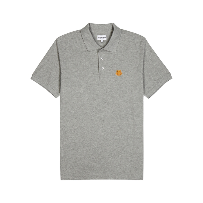 Kenzo Grey Logo Piqué Cotton Polo Shirt