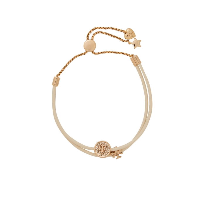 Tory Burch Kira Ivory Leather And 18k Gold-plated Bracelet