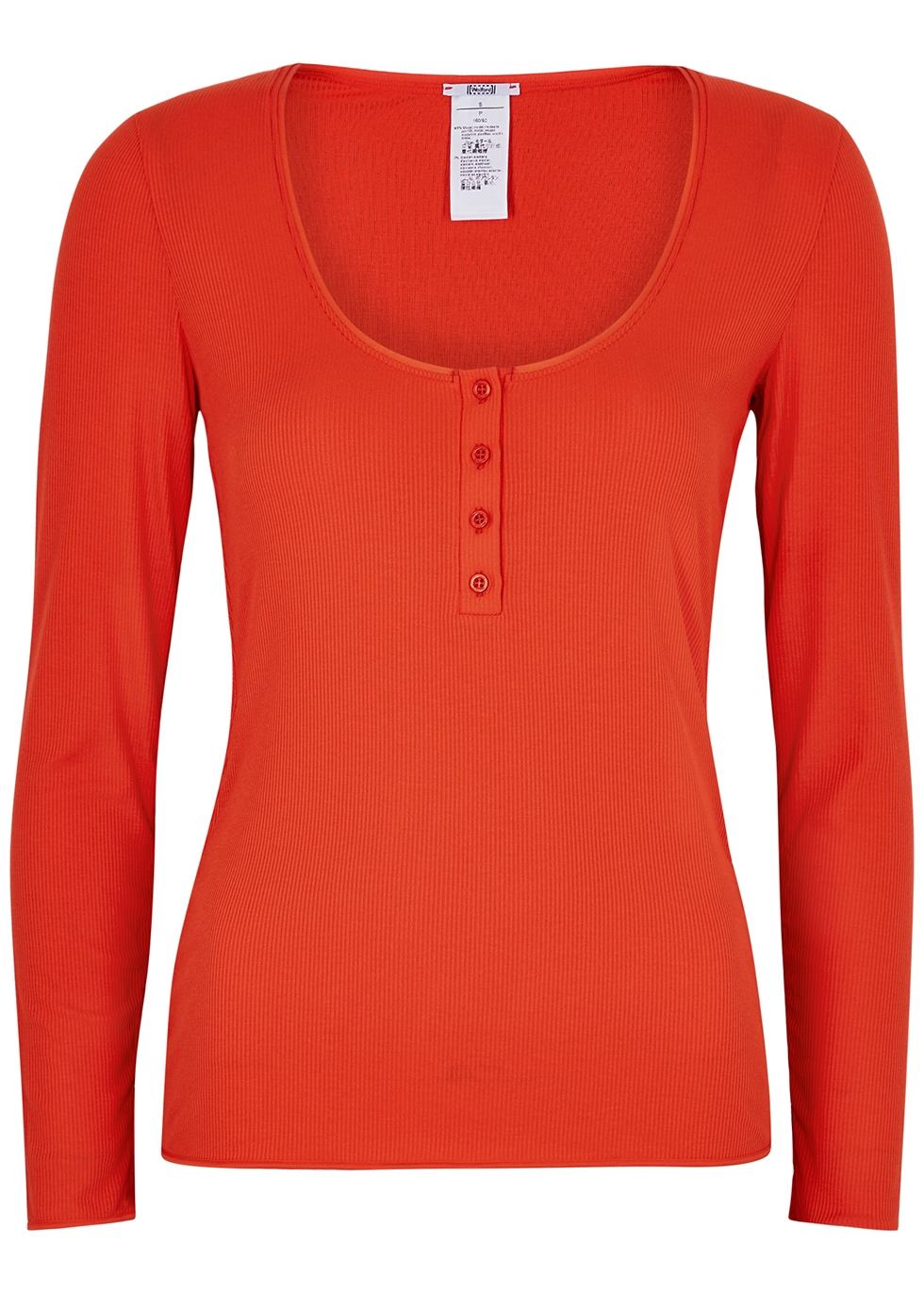 Henley red ribbed stretch-jersey top