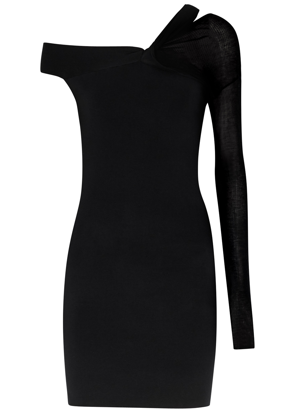 Helmut Lang Black Asymmetric Stretch-knit Mini Dress | ModeSens