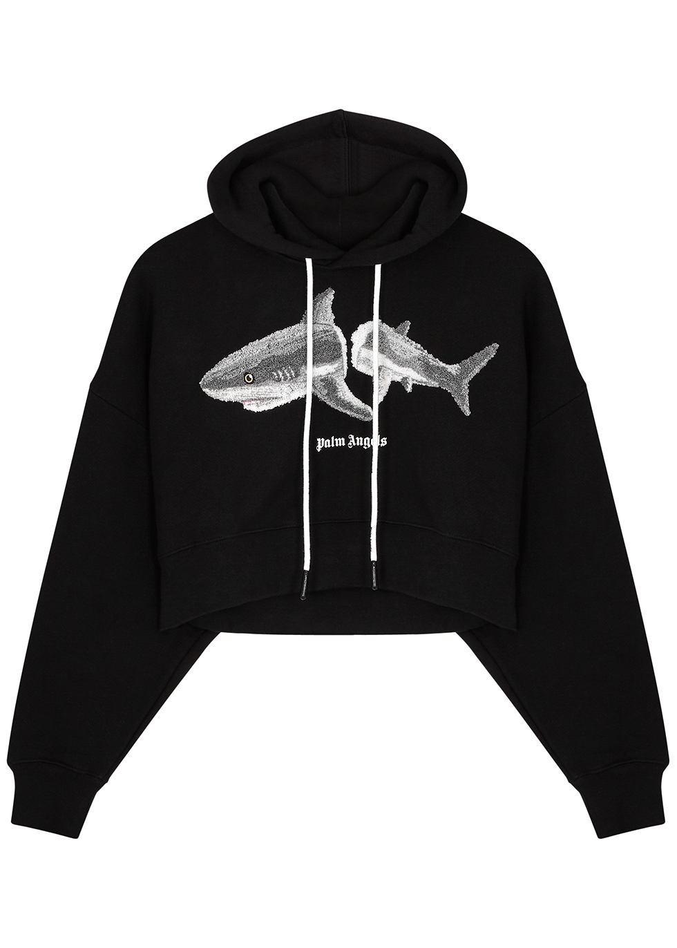 Black shark-appliquéd cropped cotton sweatshirt