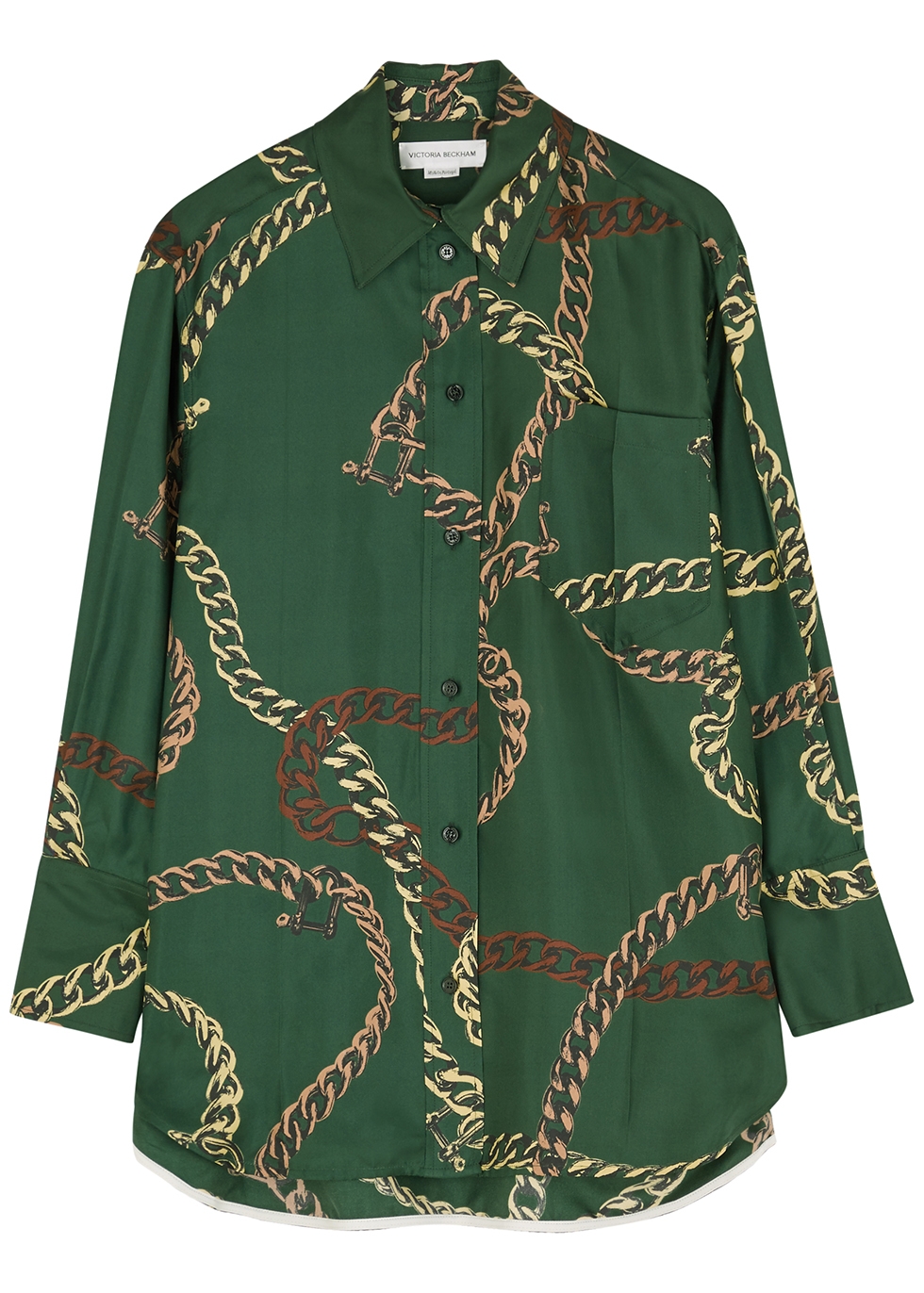 Victoria Beckham Green chain-print silk-twill shirt - Harvey Nichols