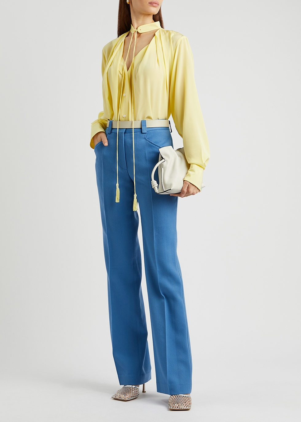 Victoria Beckham Green chain-print silk-twill trousers - Harvey 