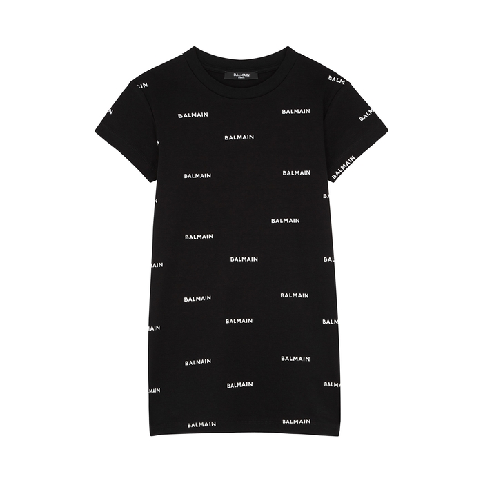 Balmain KIDS Black Logo-print Cotton T-shirt Dress