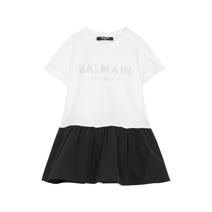 Balmain KIDS Monochrome Logo Cotton And Taffeta Dress