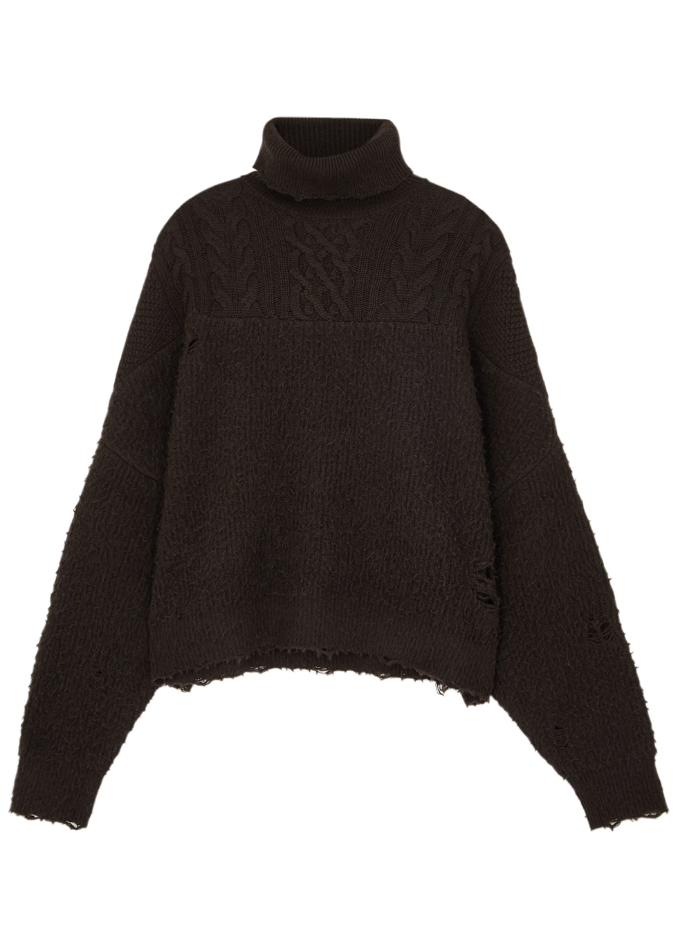 Brown panelled distressed cashmere jumper