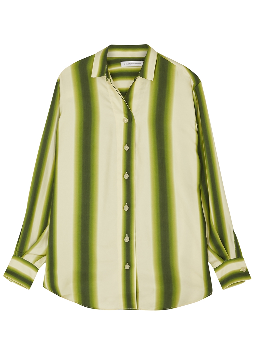 Tonal green striped silk shirt