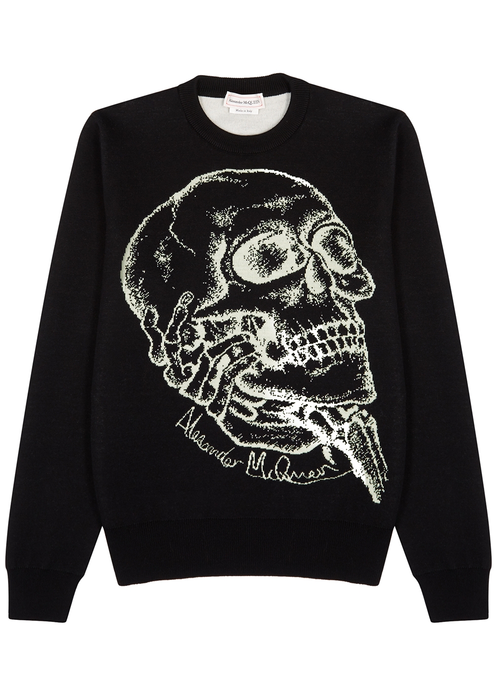 Black skull-intarsia wool-blend jumper
