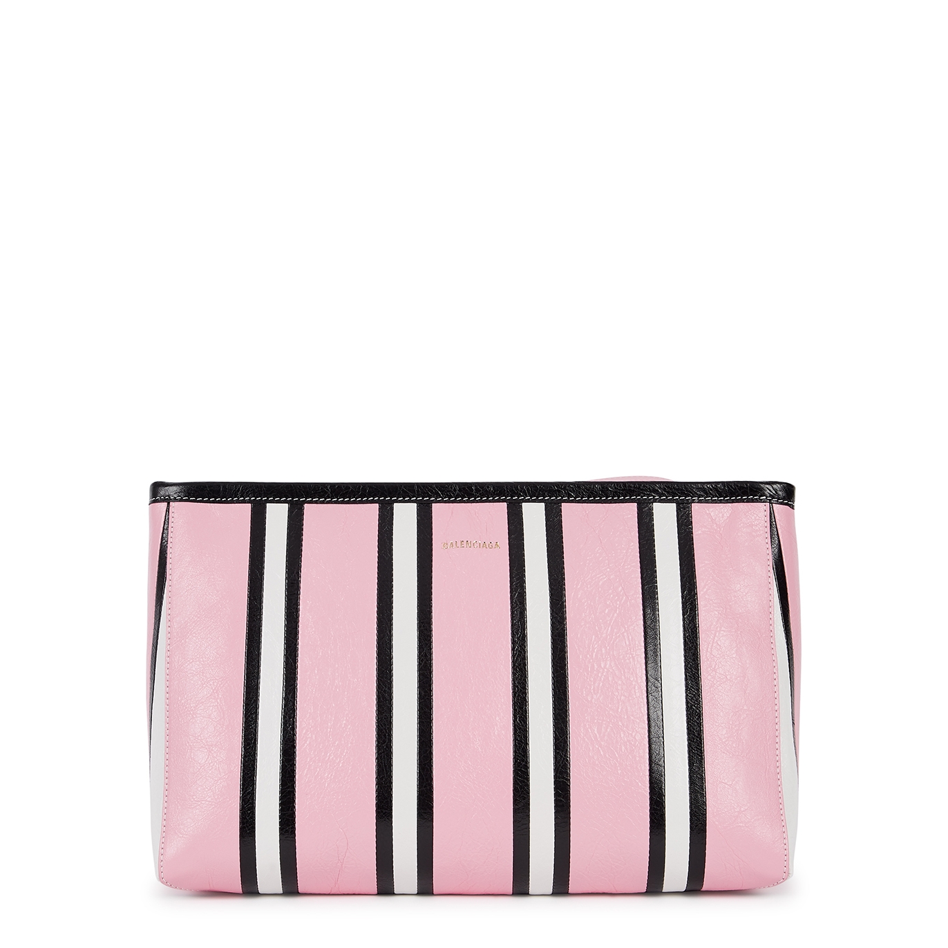 Balenciaga Barbès Striped Grained Leather Pouch - Pink