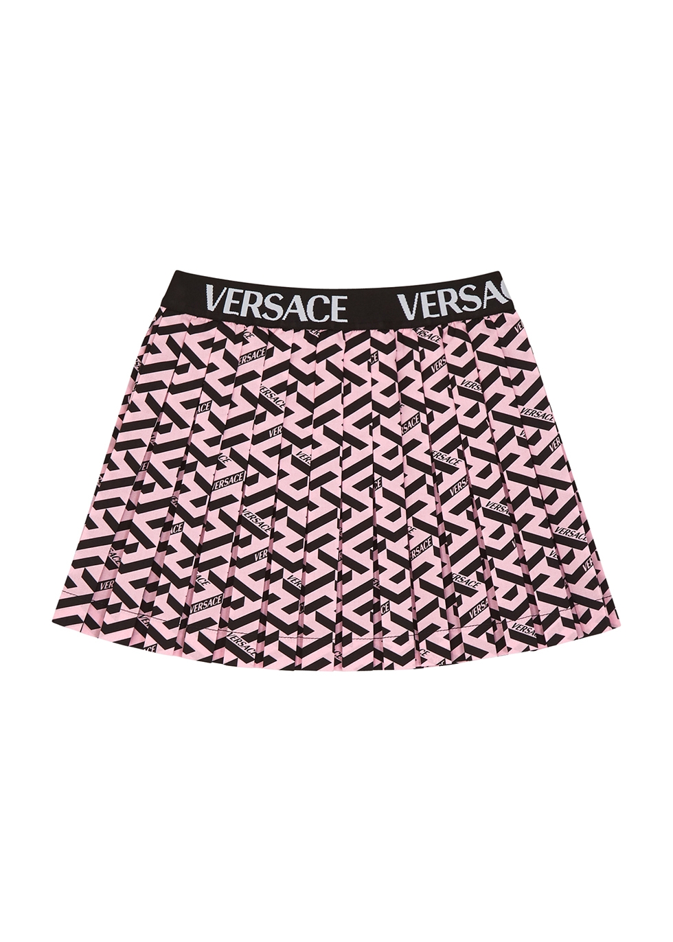 VERSACE KIDS PINK PRINTED PLEATED COTTON SKIRT