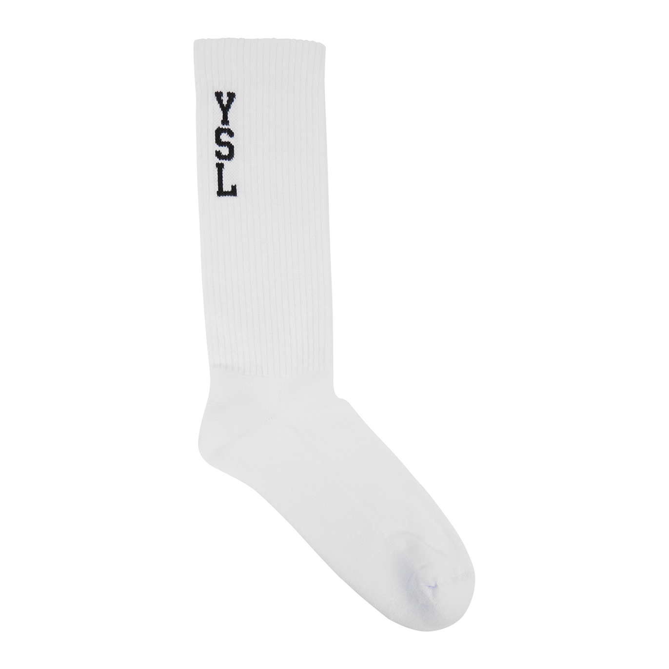 Saint Laurent White Logo Cotton Socks - White And Black - 8-9