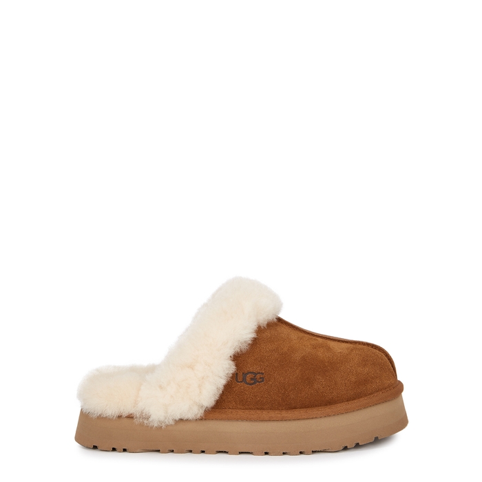 UGG Disquette Brown Suede Flatform Slippers