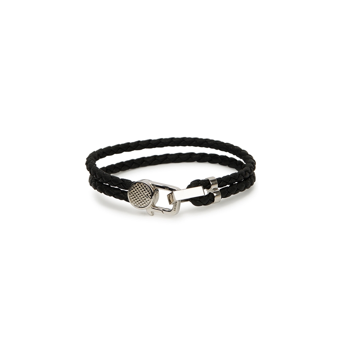 Tateossian Black Braided Leather Bracelet - Large