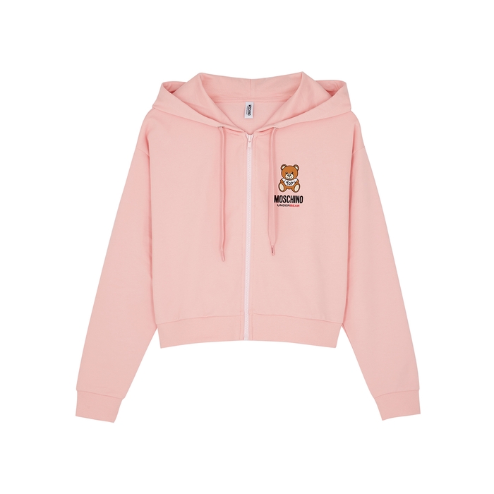 Moschino Underwear Pink Logo Hooded Stretch-cotton Sweatshirt