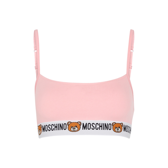 Moschino Underwear Light Pink Logo Stretch-cotton Bralette
