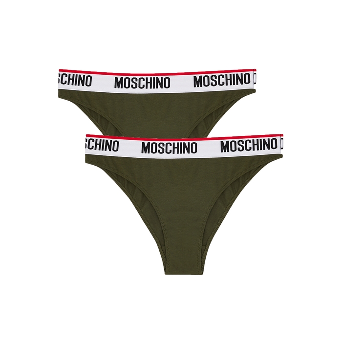 Moschino Underwear Army Green Stretch-cotton Briefs - Set Of Two